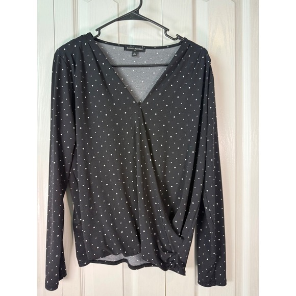 Banana Republic Tops - Banana Republic Womens Blouse Small Black White Polka Dot Long Sleeve Surplice V